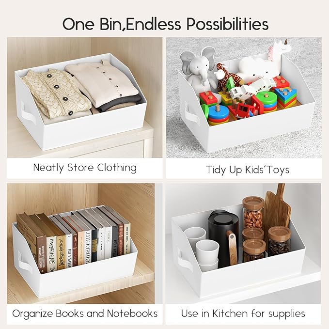 Large Closet Organizers and Storage Bins - 10 Pack Trapezoid Storage Baskets for Shelves, Foldable Fabric Baskets with Handles Ideal for Closet, Basket, Wardrobe and Shelf Storage, White
