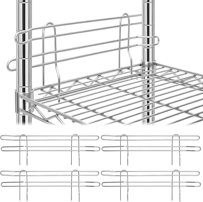 4 Pcs Chrome Wire Shelf Ledge 18" L x 5" H Wire Shelving Side Ledge Metal Shelves Accessories Pantry and Garage Storage (Silver)