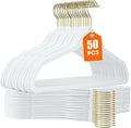 50 Pack White Velvet Hangers,Non Slip,Heavy-Duty,Slim,Space Saving,with Felt Surface and Gold 360°Swivel Hook,for Pants,Outfit,Skirts,Suits,Coats,Dresses ect.