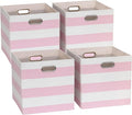 13x13x13 Storage Cube Bins, Foldable Storage Cubes Cubby Baskets Organizer Cloth Bins for Cube Storage Organizing Shelf Closet, Pack of 4, Pink/White Stripe