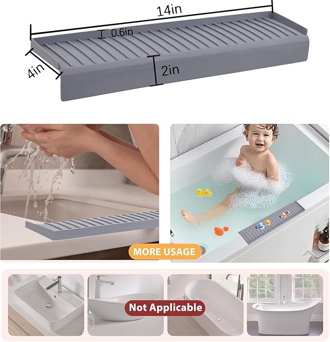 Sink Edge Protector with Suction Cup 4"x14", Silicone Sink Splash Guard for Kitchen & Bathroom, Protect Countertop from Scratches, Stains, for Stainless Steel Granite Quartz-Grey