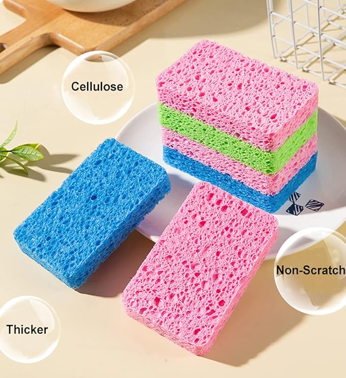 METUUTER 12-Count Kitchen Sponges- Compressed Cellulose Sponges Non-Scratch Natural Dish Sponge for Kitchen Bathroom Cars, Funny Cut-Outs DIY for Kids-Absorb Water Before Use