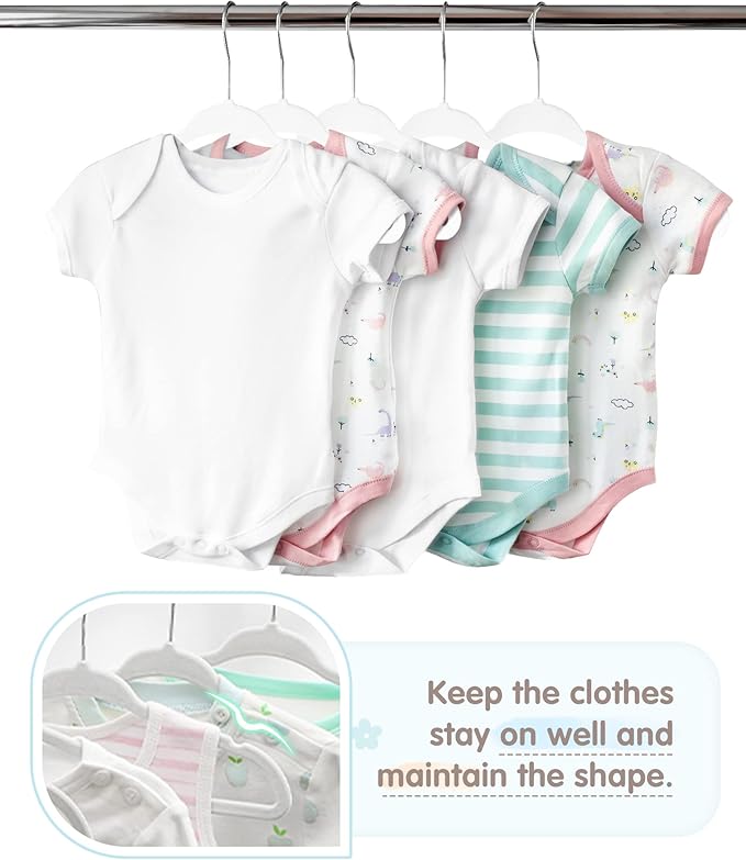 VIS'V Baby Hangers, 11 Inch Velvet Kids Hangers with 6 Pcs Clothes Size Dividers, Infant Toddler Nursery Closet Organization, Non Slip, White, 30 Pcs