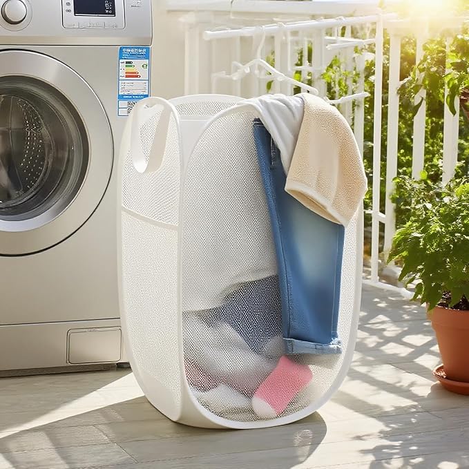 Mesh Laundry Hamper, Foldable Pop-Up Design, white (white, small)