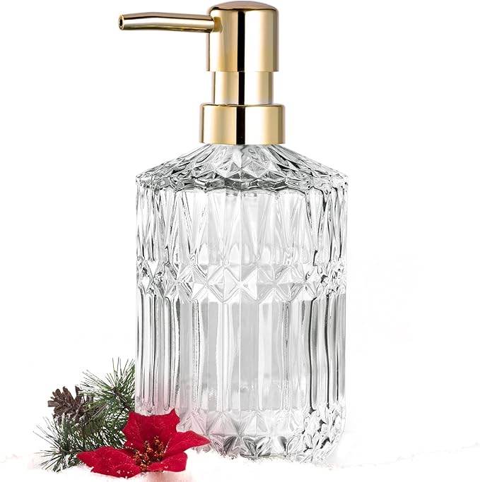 EMPO Clear Glass Soap Dispenser with ABS Plastic Pump, Crystal Lotion Dispensers for Kitchen Sink, Bathroom (Transparent)