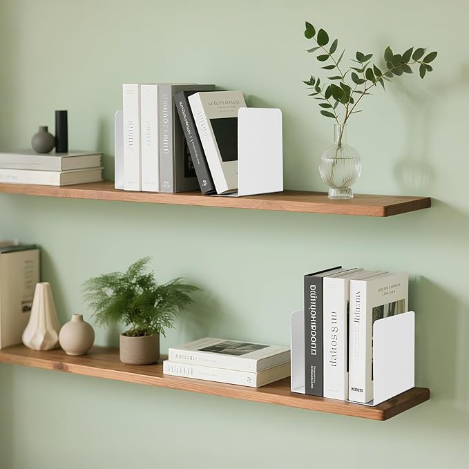 Book Ends, 2 Pieces Metal Bookend for Shelves, Bookends for Heavy Books, Book Holders for Shelves, Desk Organizers, Book Dividers for Office, School, Bookstore, Home
