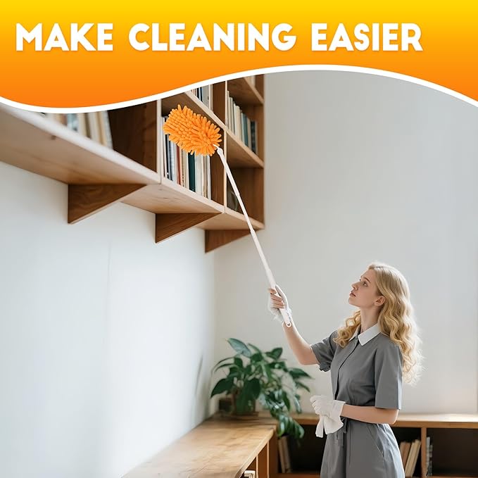 16Pcs Reusable Duster Refill Compatible with Swiffer Hand Duster +3FT Extended Handle +1 Handle, 360 Heavy Duty Duster Refills for Cleaning, Office, Ceiling Fan
