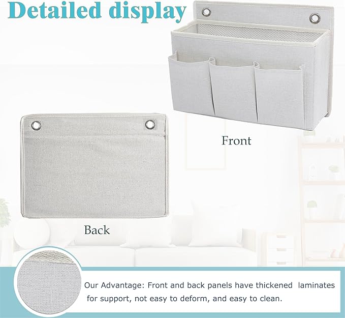 Someteth 2-Pack Wall Hanging Organizer Bag/Hanging Baskets with Large Mesh Compartment & 3 Pockets，Over the Door Organizer Space Saving Storage for Bedroom,RV Camper, Closet (White-2 Pack)