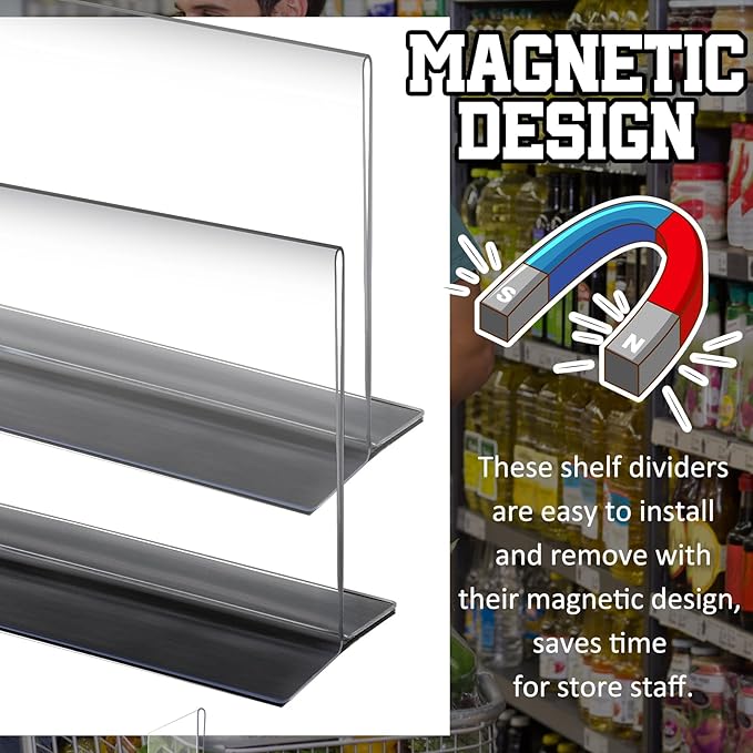 Geelin 10 Pcs Clear Shelf Divider with Magnetic 8" L x 2" W x 3" H Plastic Shelf Separator Closet Divider, Clapboard Baffle for Storage Bedroom Bathroom Kitchen Office Supermarket Organization
