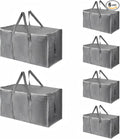 6 Pack-Extra Large Heavy Duty Moving Bags - Waterproof Storage Totes with Handles & Zippers, Foldable for College Dorm, Storage (Gray)