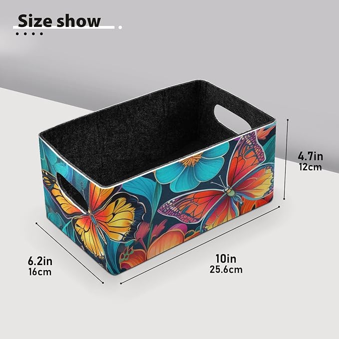 Decorative Butterfly Floral Closet Storage Bins 2 Pcs Felt Open Home Storage Containers Organizer with Handles Collapsible Shelf Basket for Home Office Craft Room Classroom Fabric