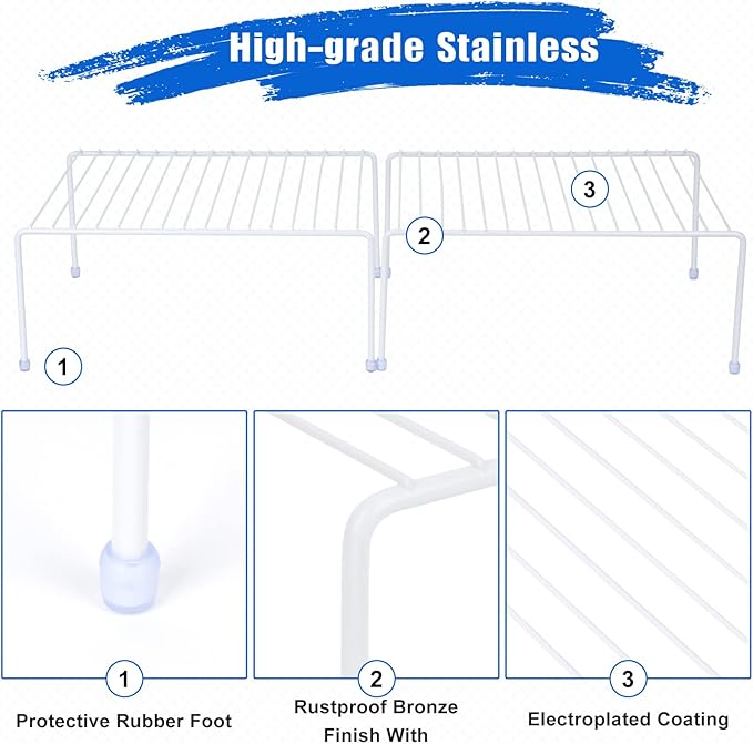 Medium (13.1 x 10.2 Inch) Cabinet Storage Shelf Rack, Shelves，Kitchen Counter and Cabinet Shelf, Storage Rack Organizer for Kitchen, Fridge, Cabinet, Bathroom Cupboard& Pantry (4, White) | Shelves, Kitchen, Fridge, Cabinet