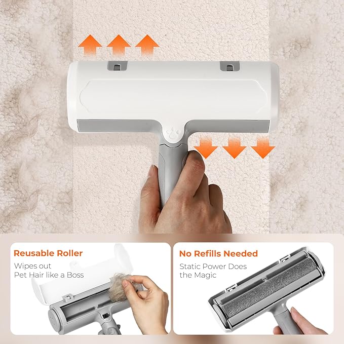 SESAMIU Reusable Pet Hair Remover Roller for Dog & Cat Hair – Lint Roller for Couch, Furniture, Carpet, Clothes & Car – Self-Cleaning Dog Hair Lint Roller and Cat Hair Remover for Home