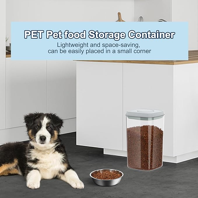 4.2Qt 2Pack Airtight Dog Cat Food Storage Container and Dog Treat Containers BPA-Free, PET Clear Stackable Pet Storage Bin, 1 Cup Scoop, 1 Sponge cleaning brush, Pop Top, With handle (Grey)