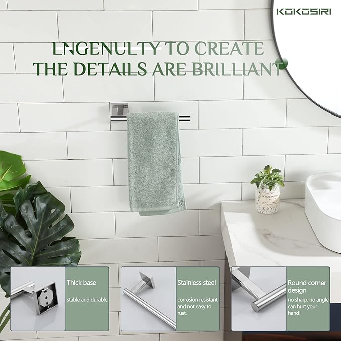 KOKOSIRI Hand Towel Bar Chrome Bathroom Towel Rail Holder Kitchen Paper Holder Wall Mounted Toilet Cabinet Mount 2 Pack, Polished Stainless Steel B3008CH-P2