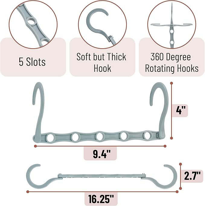 Mr. Pen- Space Saving Hangers for Clothes, 12 pcs, Pastel Horizon Colors, Plastic Multi Clothes Hangers Space Saving, 5 Slots, 360° Rotating Hooks