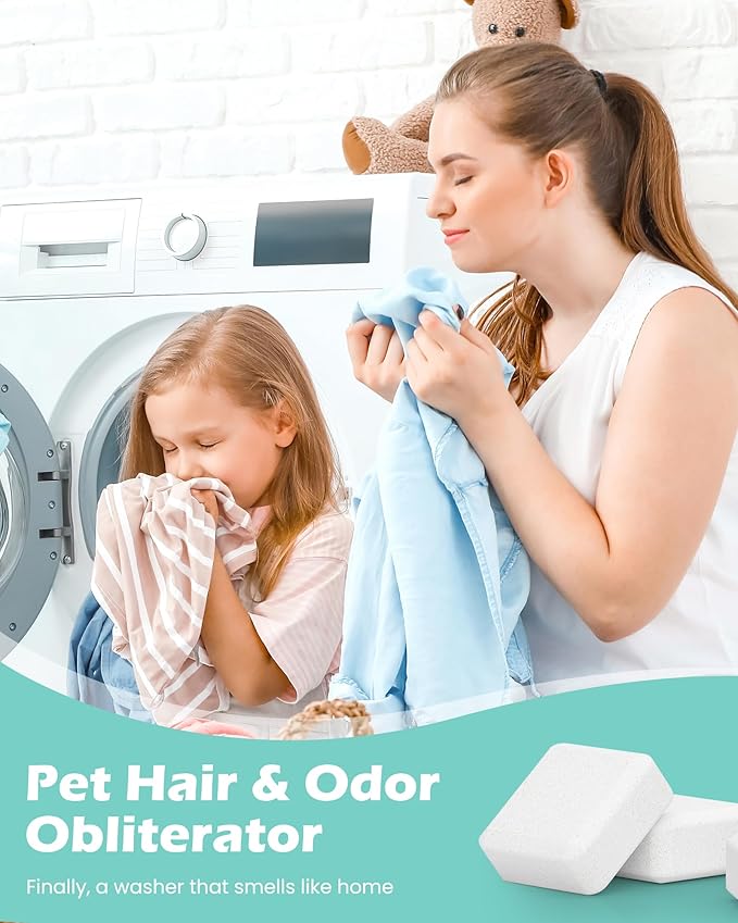 Washing Machine Cleaner Tablets: 24 Pack Deep Cleaning For HE, Front Loader & Top Load Washer, Removes Pet Hair, Odors, Formulated for Pet Owners, Septic Safe, 12 Month Supply, 11G