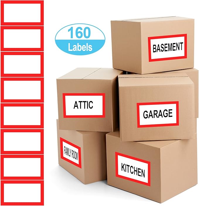 6 x 4 inch Large Moving Labels for Boxes, Blank Moving Boxes Labels Stickers, 160pcs 8 Color Coded Moving Stickers Packing Labels Stickers for Home Organization Projects, Kitchen, Storage Bins (Red)