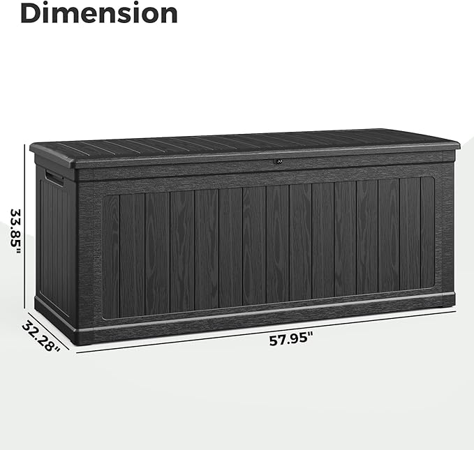 Lyromix 260 Gallon Outdoor Storage Box, UV-Resistant Waterproof Deck Box Outdoor with Lockable Design (Lock Not Included) and Hydraulic Lid, Patio Storage Bin for Cushions and Garden Tools, Black