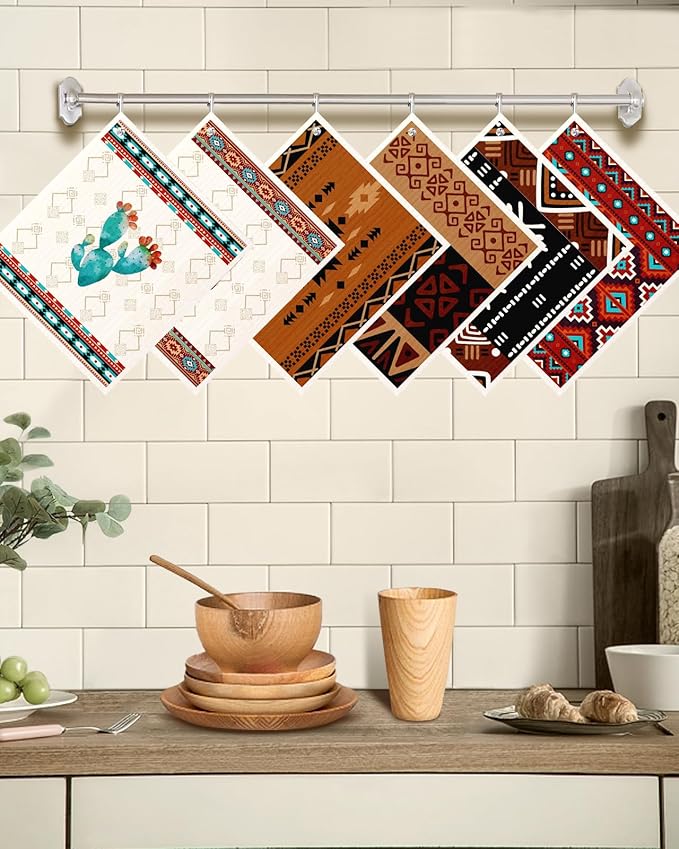 Kitchen Swedish Dishcloths with Hooks - 6 Pack Reusable Dish Cloths for Washing Dishes Fast Drying Cute Fun Swedish Dish Towels Washable Cleaning Sponge, Brown Cowboy