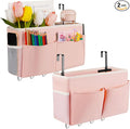 Bedside Storage Organizer 5 Pockets with 4 Hooks Hanging Storage Bag for Headboards/Bunk Bed (2Pack Pink)