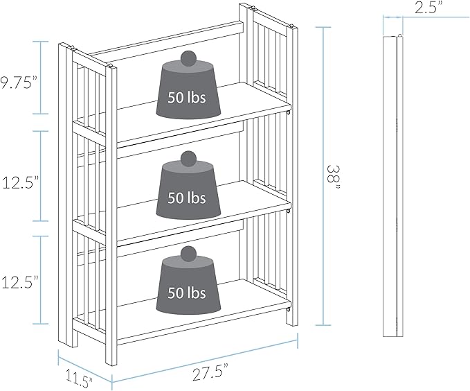 Casual Home 3-Shelf Folding Stackable Bookcase (27.5" Wide)-Mahagony