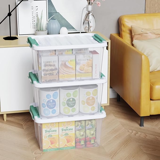Haodehen 6-Pack 20 Quart Plastic Storage Latch Box with Lid, Clear Stackable Storage Container Bins