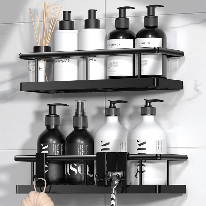 YASONIC 2 Pack Adhesive Strip for Rectangular Shower Caddies, Waterproof Shower Adhesive Strips, No Drilling Sticky Pads for Storage Corner Shelves and Kitchen Racks
