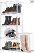 5 Pack XXX-Large Acrylic Display Case 17.7''x13''x13'' Tall Boot Storage Box Handbag Organizer for Closet Clear Boot Organizer Stackable Figure, Collectibles, Helmet Showcase with Magnetic Lid