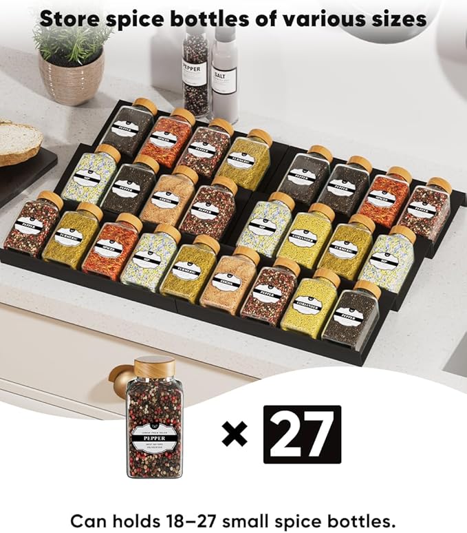 Artibear Aluminum Spice Drawer Organizer, Spice Rack Tray for Kitchen Cabinet, 6 Pieces Set-Expandable Seasoning Storage Rack From 8"-16" Insert for Drawer/Countertop (Jars Not Included)