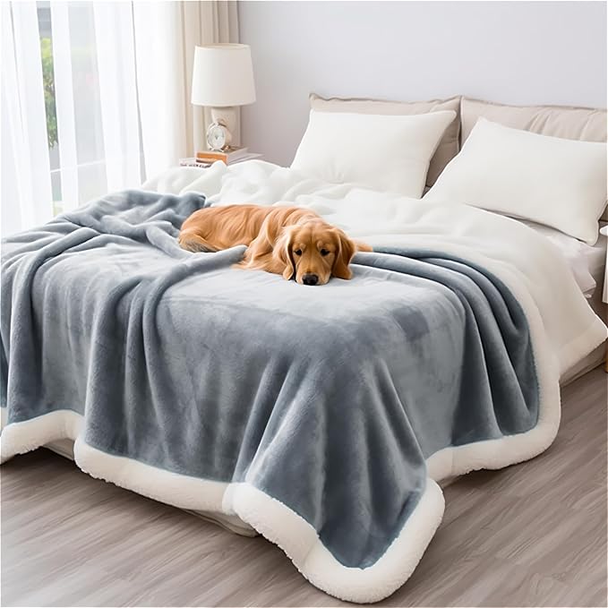 Waterproof Blanket Twin Size - Sherpa Fleece Reversible Throw, Soft Warm Leak-Proof Bed & Couch Protector for Kids, Pets & Everyday Spills (Velvet Gray/Cloud White, 65x90