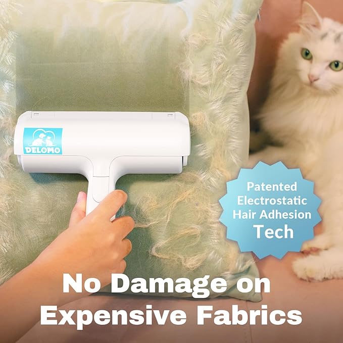 DELOMO Pet Hair Removal Tool: Reusable Lint Roller for Pet Hair, Pet Hair Remover with Built-in Fur Bin, Self-Cleaning Cat and Dog Hair Remover for Couch, Furniture, Bed, Car, Carpet, Clothes