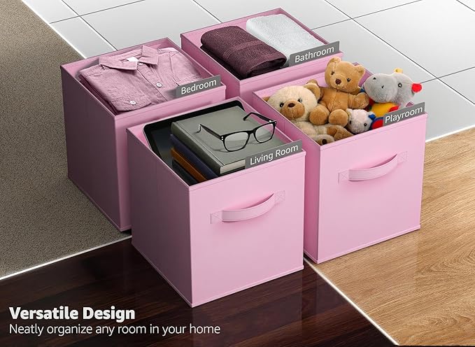 Sorbus Storage Cubes - 11 Inch Foldable Fabric Baskets for Organizing Pantry, Closet, Shelf, Toy Box, Cubby - 6 Collapsible Cloth Cube Storage Bins for Home, Nursery, Playroom, Bedroom (Pastel Pink)