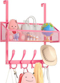 Kaiferty Over The Door Hooks Organizer, Coat Rack Over The Door Storage Hanger Towel Rack, Back of Door Storage Organizer for Bathroom,Bedroom,Kitchen,Office (Pink, 2-Tier)
