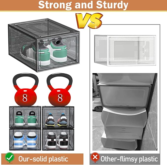 caktraie 10 Pack Thicken Shoe Organizer Stackable,Upgraded Sturdy Shoe Storage Box with Magnetic Door,Shoe Containers For Sneaker Display,Hat Organizer,Black…