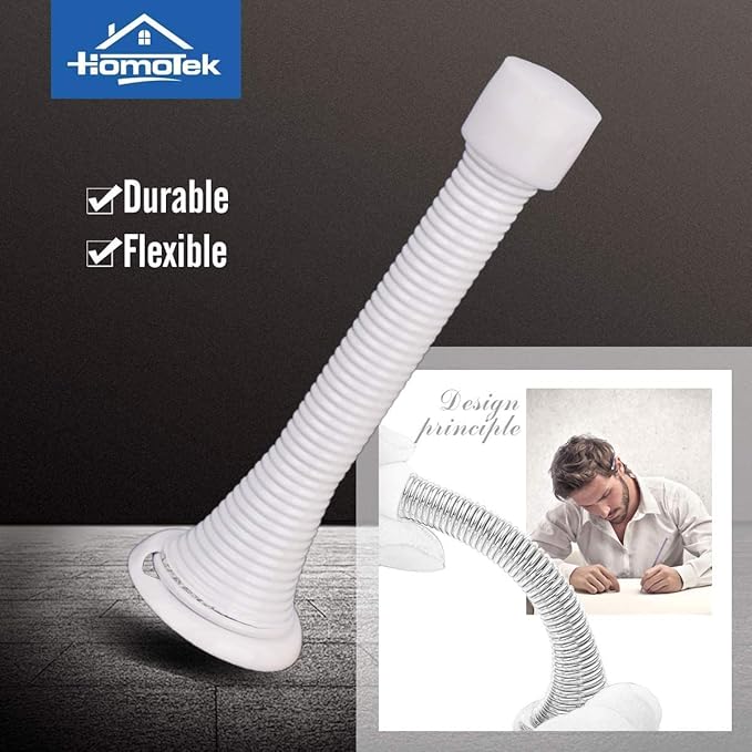 HOMOTEK 1 Pack Spring Door Stops,3-1/8” Heavy Duty Door Stop - Flexible Spring Door Stopper with Low Mounted White Rubber Bumper Tips, White