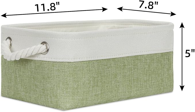 Bidtakay Small Baskets for Organizing Linen Closet Storage Baskets Set Of 6 Decorative Storage Bins for Shelves Cute Rectangular Baskets for Gifts Empty Nursery Dog Toys Baby Storage (White&Green)