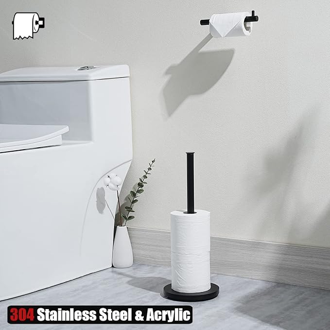 JQK Toilet Paper Storage Stand Matte Black, 304 Stainless Steel Thicken 0.8mm Tissue Reserve Holder 3 Rolls Dispenser for Bathroom, TPS180-PB