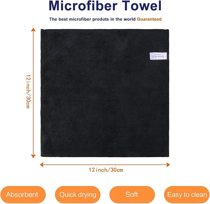 KinHwa Kitchen Washcloths for Dishes Absorbent Microfiber Dish Cloths Quick Dry Dish Rags with Poly Scour Scrub Side Ideal for Kitchen Cleaning (Black, 12inchx12inch 10 Pack)