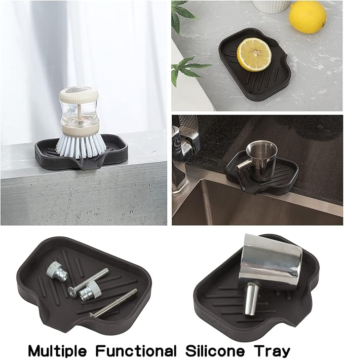 MicoYang Silicone Bathroom Soap Dishes with Drain Spout-Bathroom and Kitchen Sink Organizer,Sponge Holder,Dish Soap Tray,Perfect for Dispenser,Scrubber,Bottle,Cup on Sink or Counter-Coffee 4.9"×3.2"