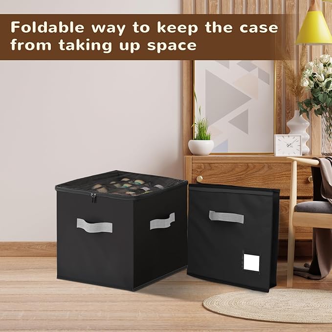 2 Pack Shoe Organizer for Closet, Large Shoe Box Storage Containers,Shoe Storage Box Fits 12-16 Pairs,Fabric Shoe Storage Bins with Clear Cover,Black