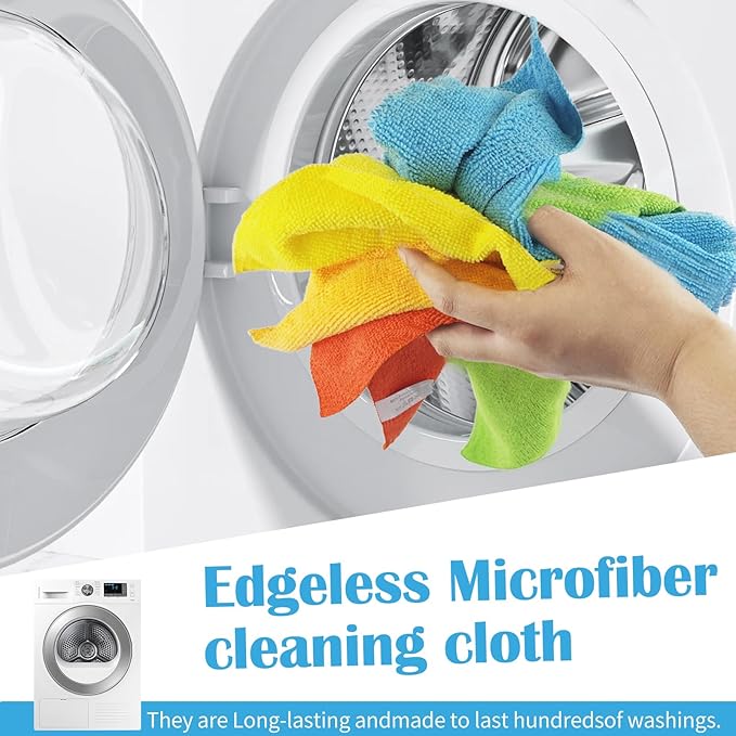 Microfiber Cleaning Cloth, 50 Pack Cleaning Rags with 5 Color Assorted, Absorbent and Lint Free Cleaning Cloth for Window, Household and Kitchen, 11"X11.5", (Blue/Yellow/Green/Orange/Red)