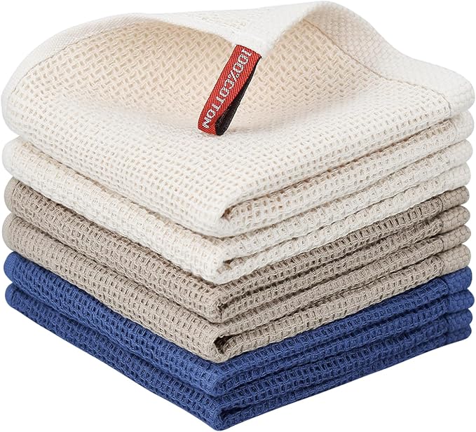 Nialnant 100% Cotton Kitchen Dish Towels,Waffle Weave Dish Cloths for Washing Dishes,Soft Absorbent Dish Rags,Quick Drying Cleaning Rags-12x12 in, 6 Pack