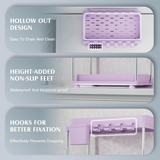 VERIFOST Under Sink Organizer - 2 Pack Adjustable Height, 2 Tier Organizers for Bathroom & Kitchen Sink, Purple