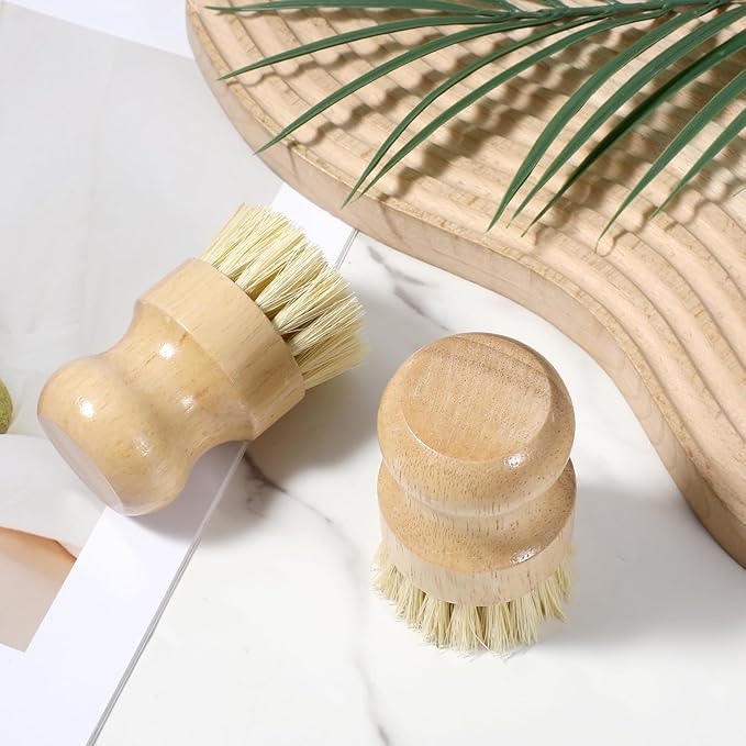 20 Pack Bamboo Dish Brush Set, Natural Dish Scrub Brush with Handle, Wooden Dish Scrubber for Kitchen Cleaning, Eco-Friendly Scrub Brush for Dishes, Pots, Pans, and Vegetables