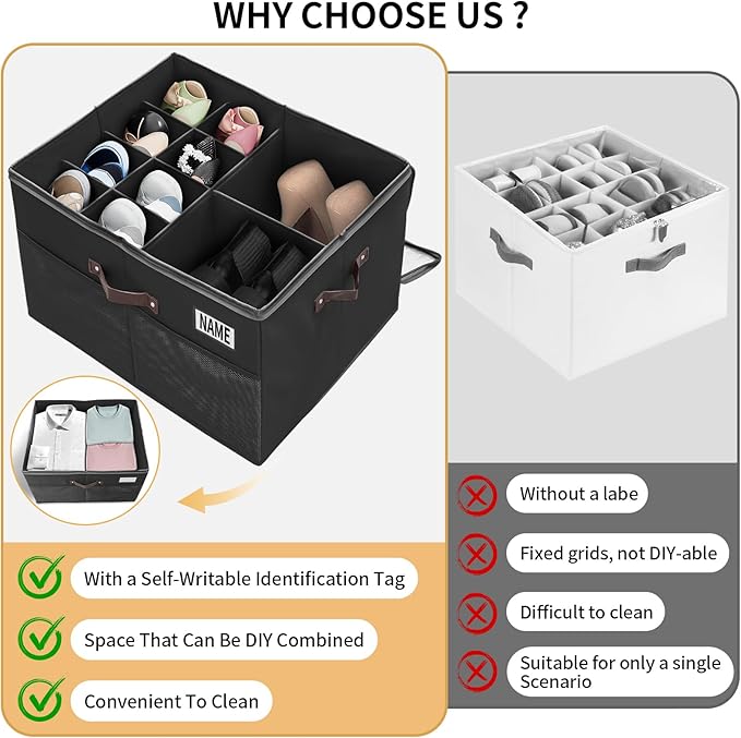 Shoe Storage Organizer for Closet Fits 16 Pairs, 1 Pack Shoes Boxes with Transparent Cover and Sturdy Handles, Shoe Storage Box for Sneakers Sandals Slippers, Boots,Black,Gift for women,mom