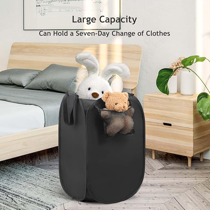 Upgraded Polyester Pop-up Laundry Hamper, 70L(18.5 Gal) Quality Laundry Basket with Durable Handles Solid Bottom High Carbon Steel Frame and Side Pocket, Easy to Open and Fold Flat for Storage