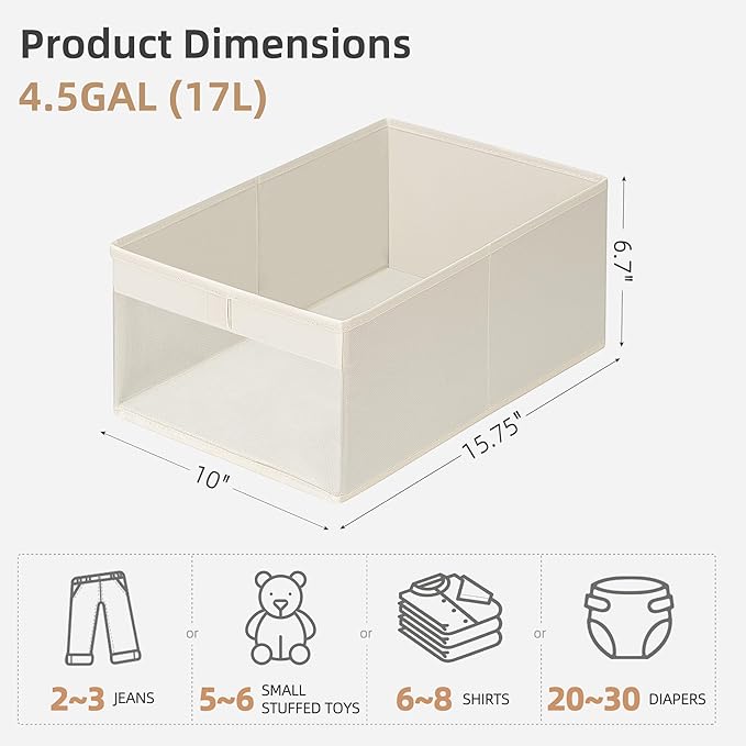 STORAGE MANIAC 6 Pack Storage Bins with Clear Window, Storage Boxes for Shelves, Sturdy Foldable Closet Organization Fabric Shelf Basket for Toy, Towel, Book, Jeans, Offices, Dorm, Wardrobe, Beige