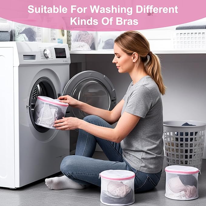 Honeycomb Mesh Laundry Bags, Bra Washing Bag for Laundry with Zips Reuse Washing Machine Bag for Delicates Blouse for Cleaning and Drying Underwear, Delicates, Brassiere, Bralette (6 x 7 In Pink)