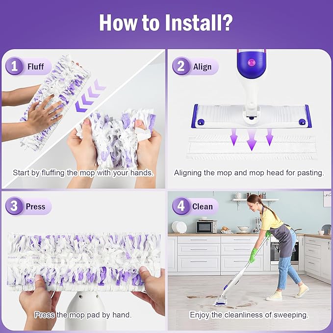 40 Pack Disposable Refill Pads for Power Mop™ Multi-Surface and for PowerMop™ Wood Mop, Repalcement Spray Mopping Pads for All Safe Floors